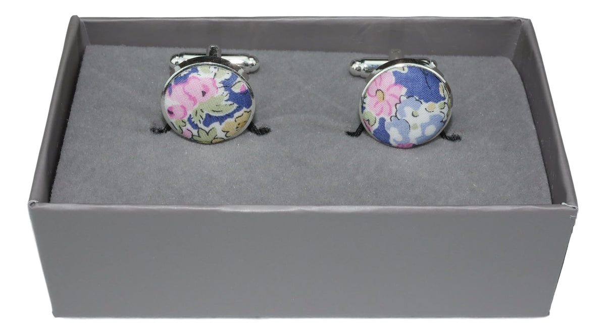 Cufflinks in a Blue and Pink Floral fabric