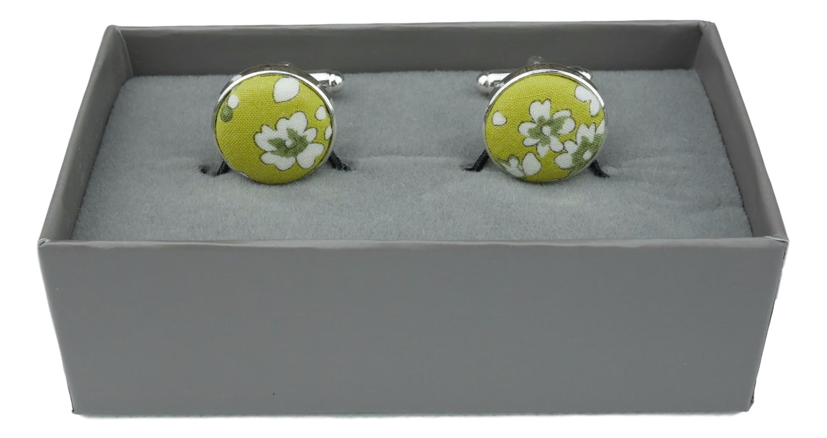 Lime Green Floral Cufflinks