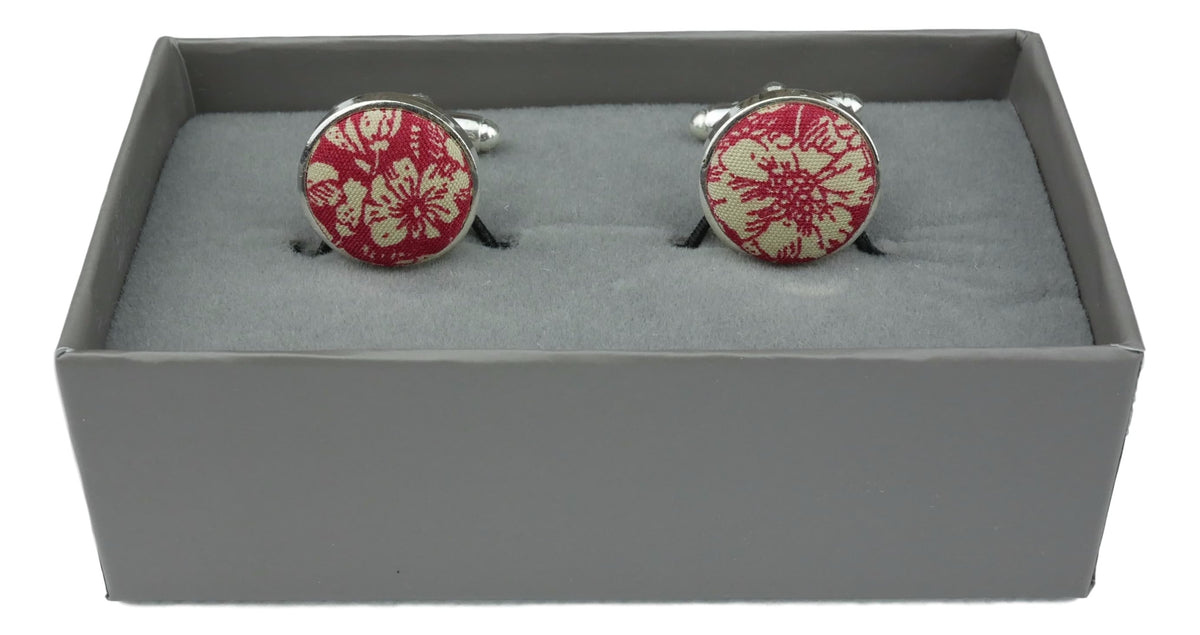 Vintage Red and Cream Floral Cufflinks