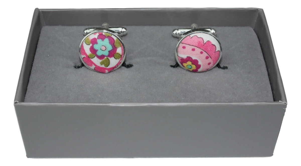 Cufflinks White and Pink Paisley
