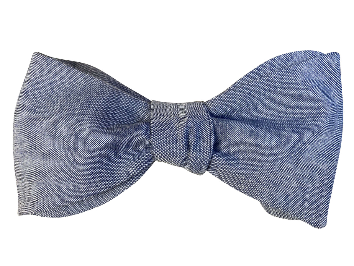 denim blue self tie bow tie