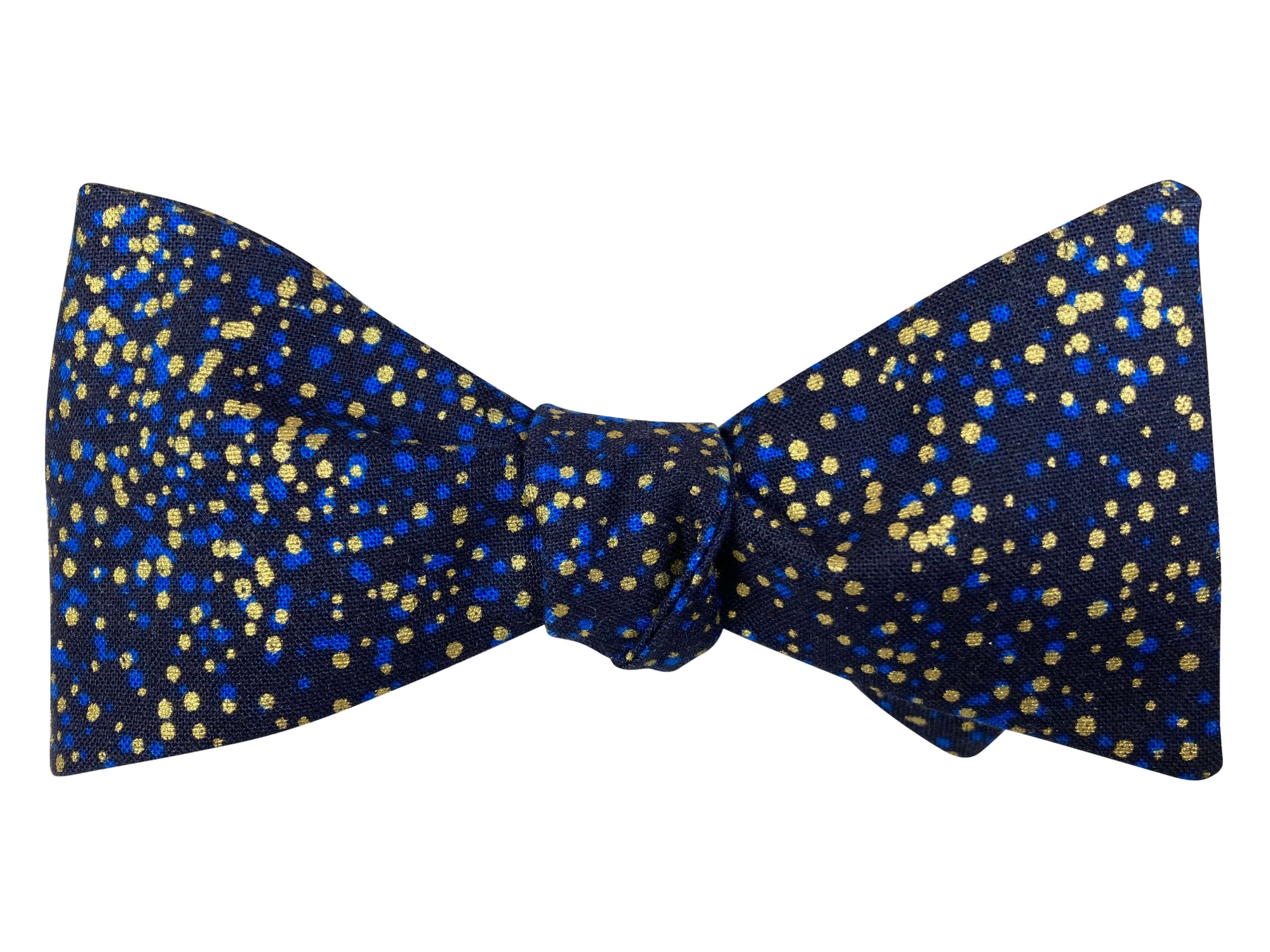 navy with gold dots self tie bow tie