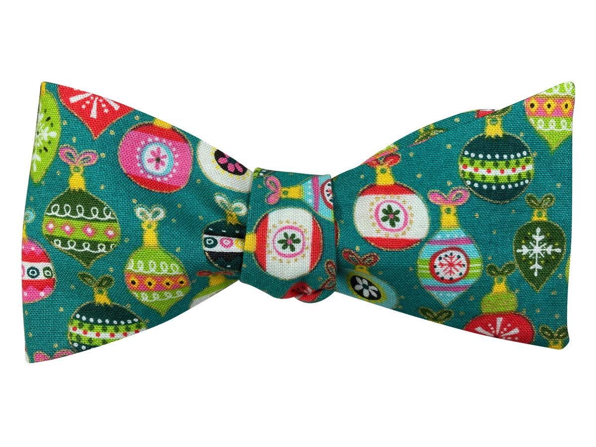 green christmas baubles self tie bow tie