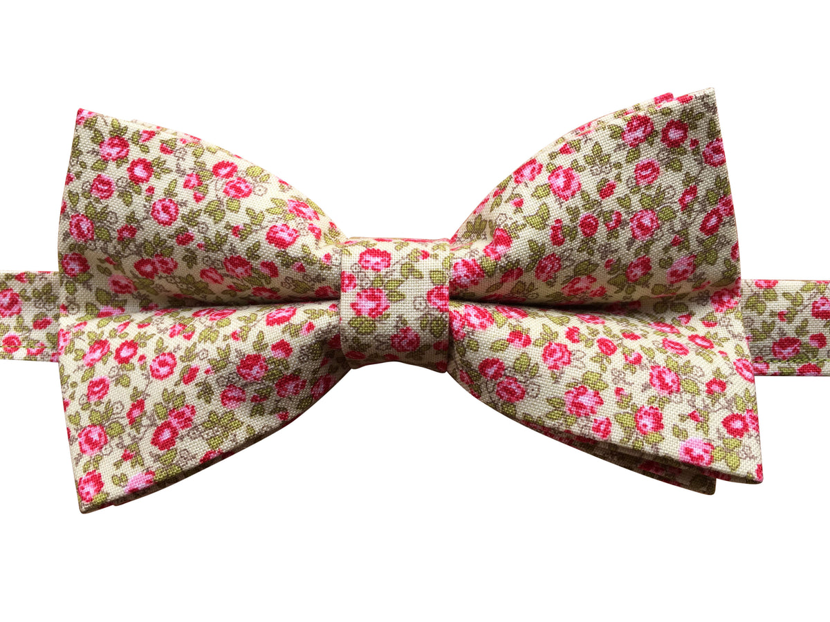 Pink Floral Bow Tie on Green