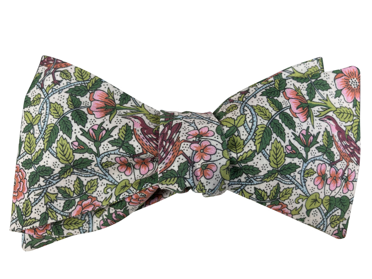 green and pink strawberry thief self tie bow tie