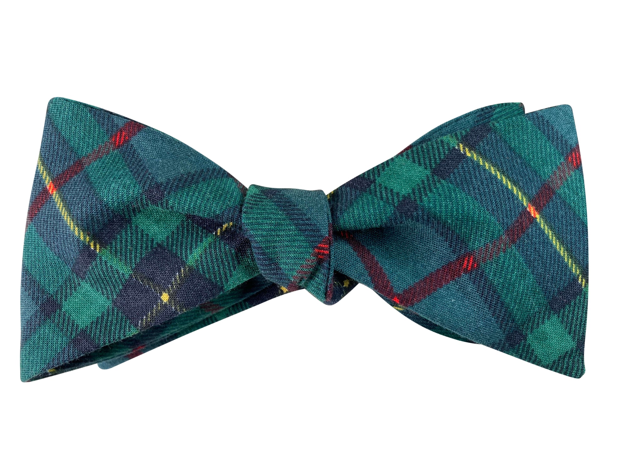 Green tartan self tie bow tie