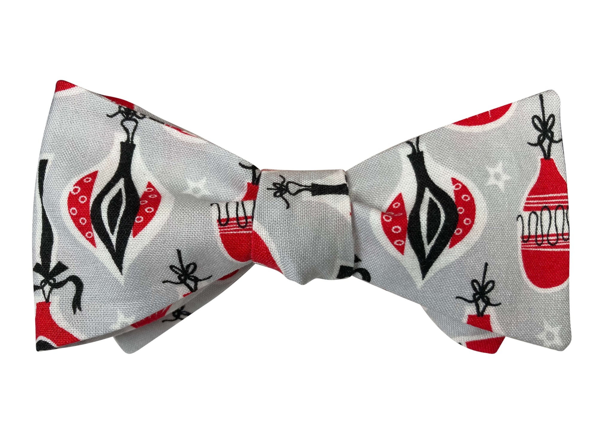 grey and red christmas baubles self tie bow tie