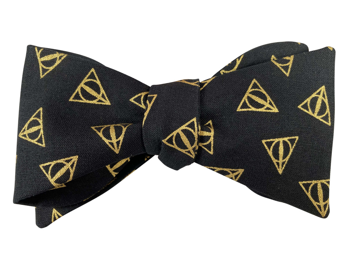 harry potter deathly hallows black and gold self tie bow tie