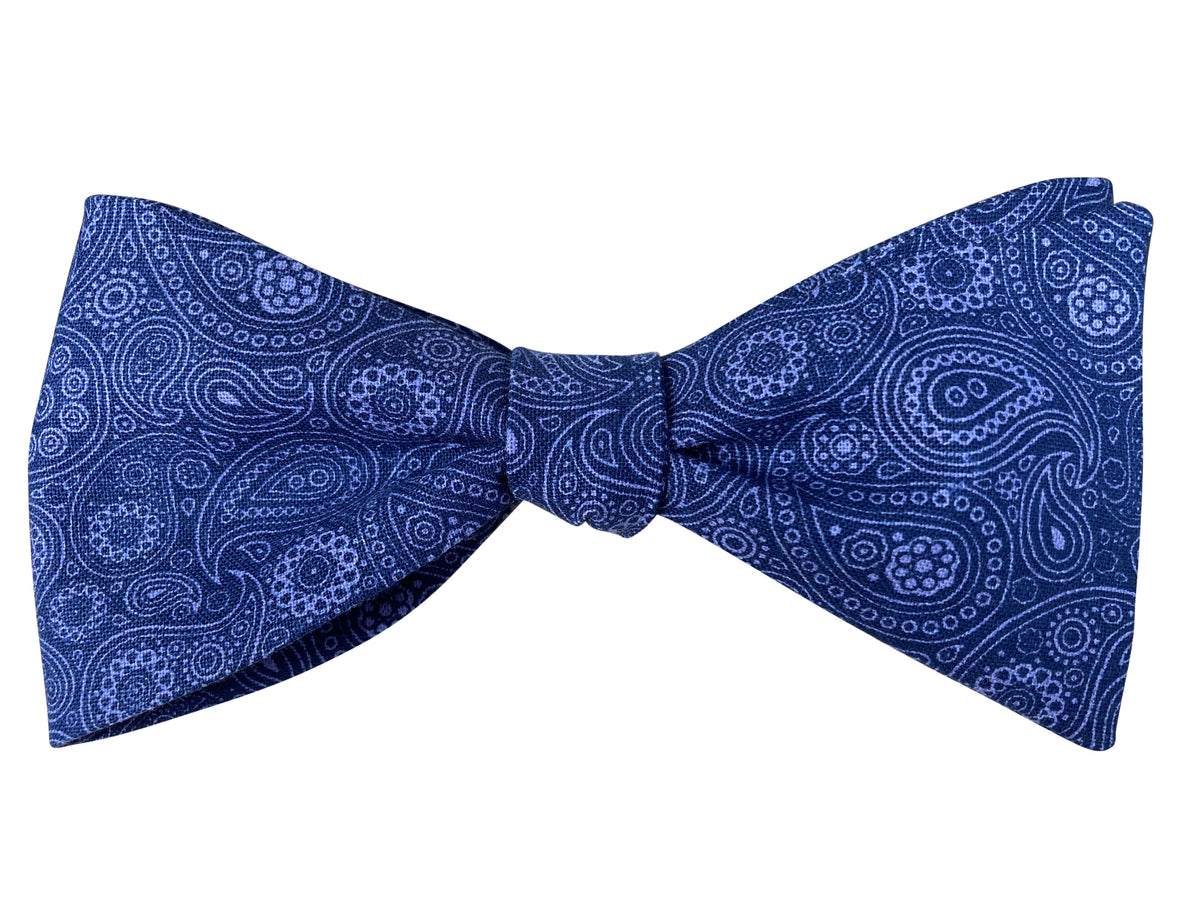 indigo blue paisley self tie bow tie