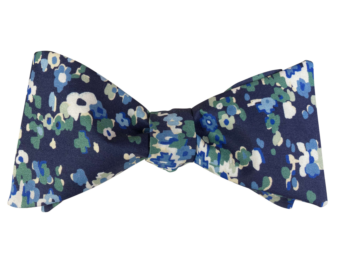 navy blue floral self tie bow tie