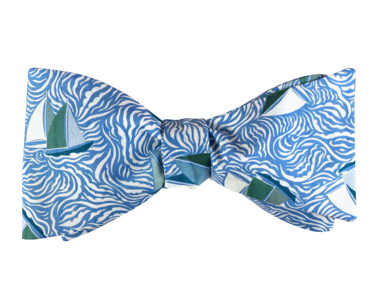 liberty blue waves and sailing boats bow tie