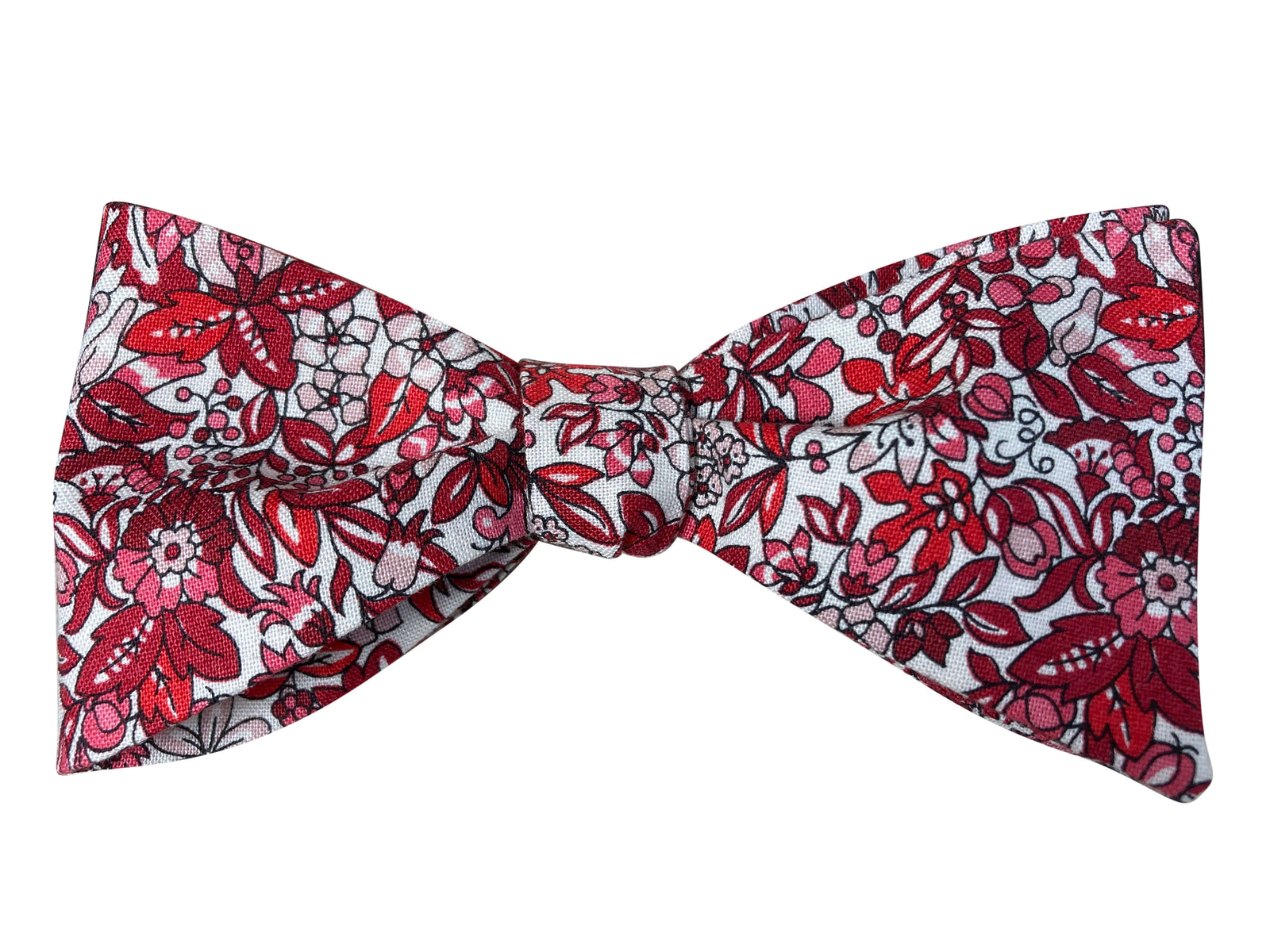 Liberty burgundy red floral self tie bow tie