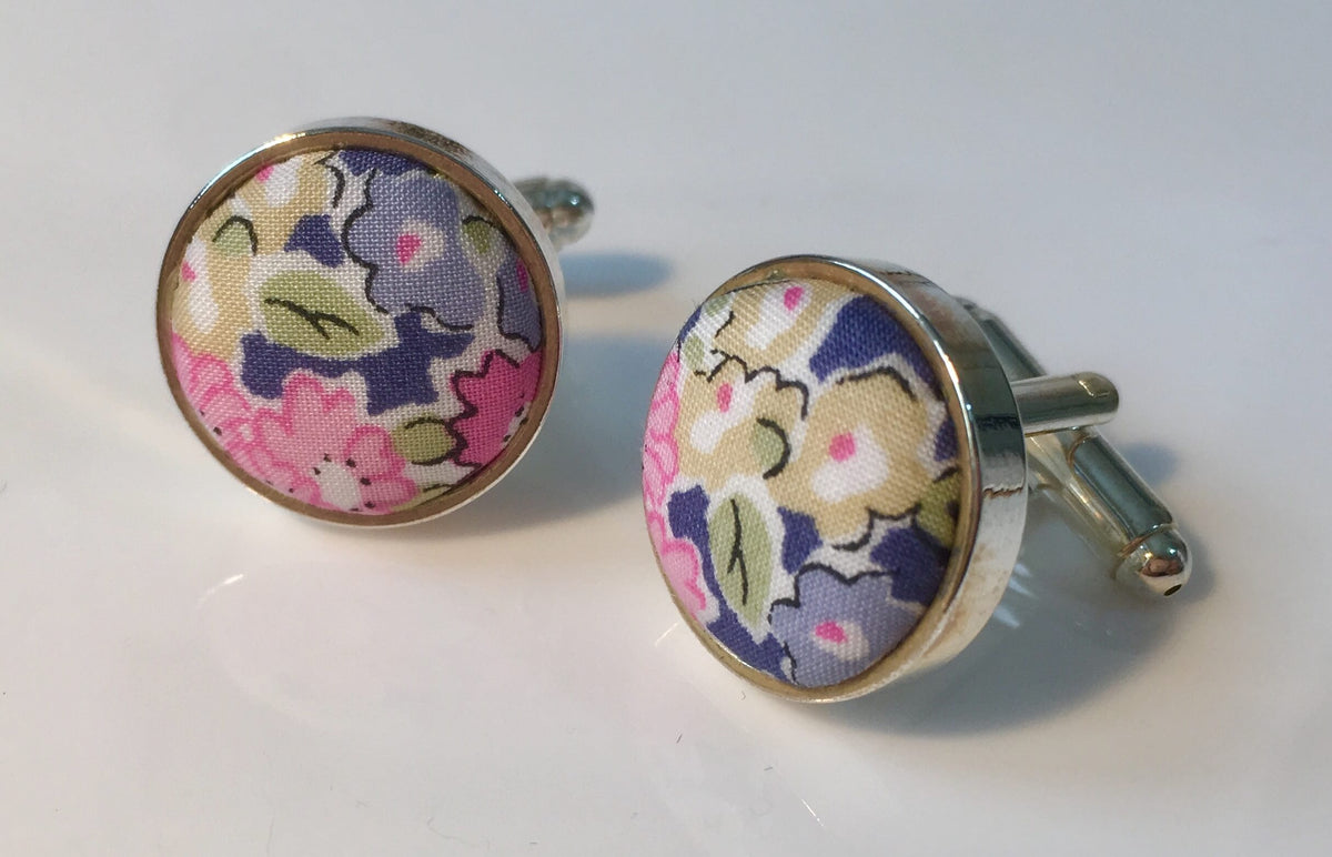 Cufflinks in a Blue and Pink Floral fabric