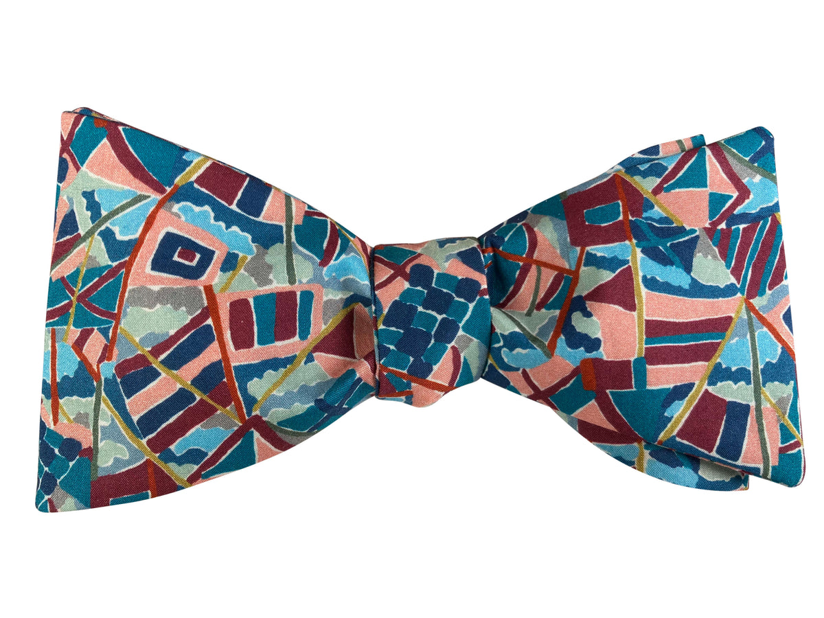 burgundy and blue sails and flags self tie bow tie