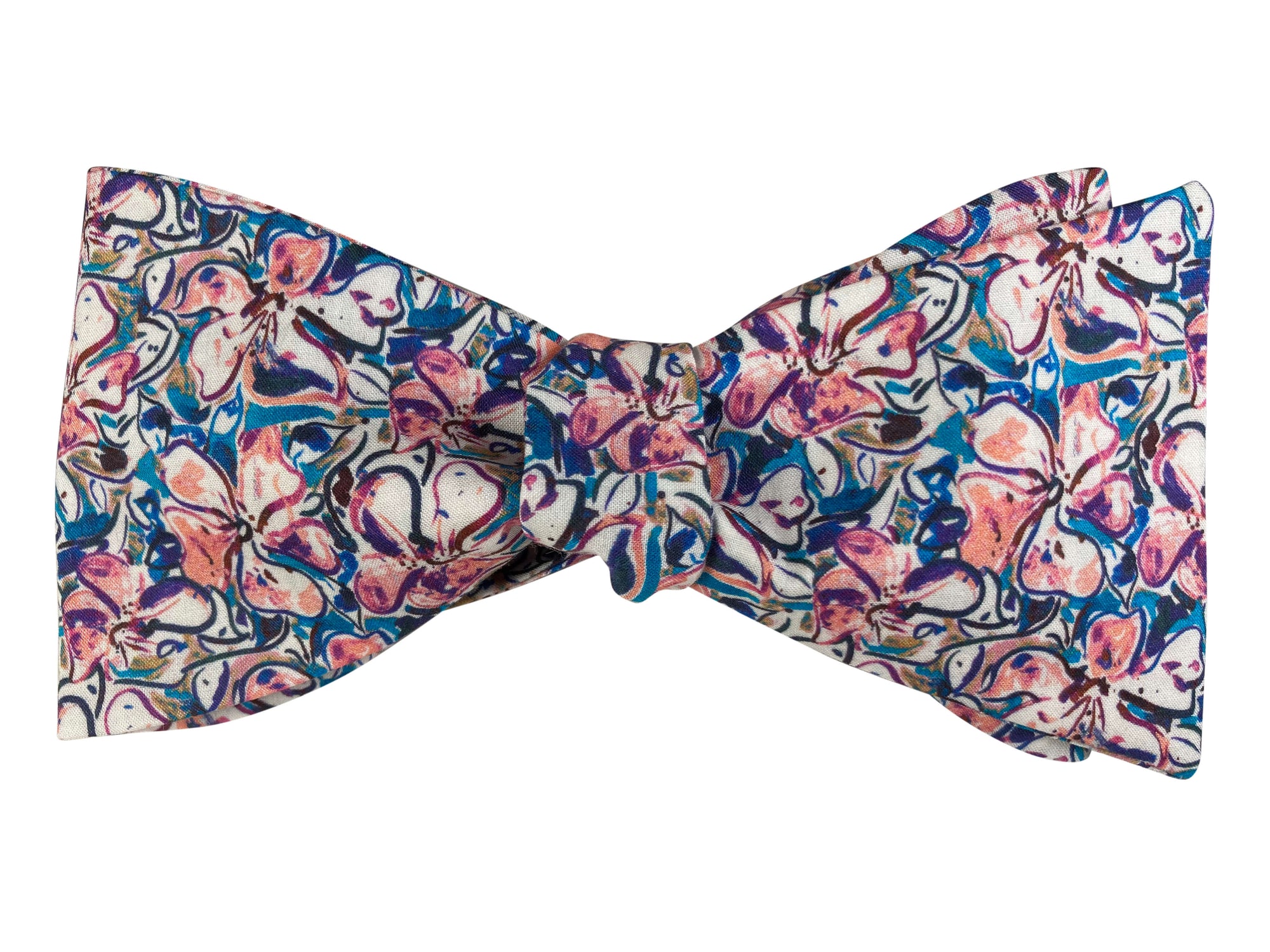 liberty spring pink and blue floral self tie bow tie