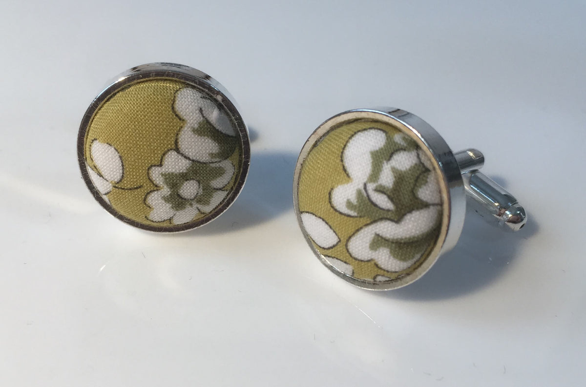 Lime Green Floral Cufflinks