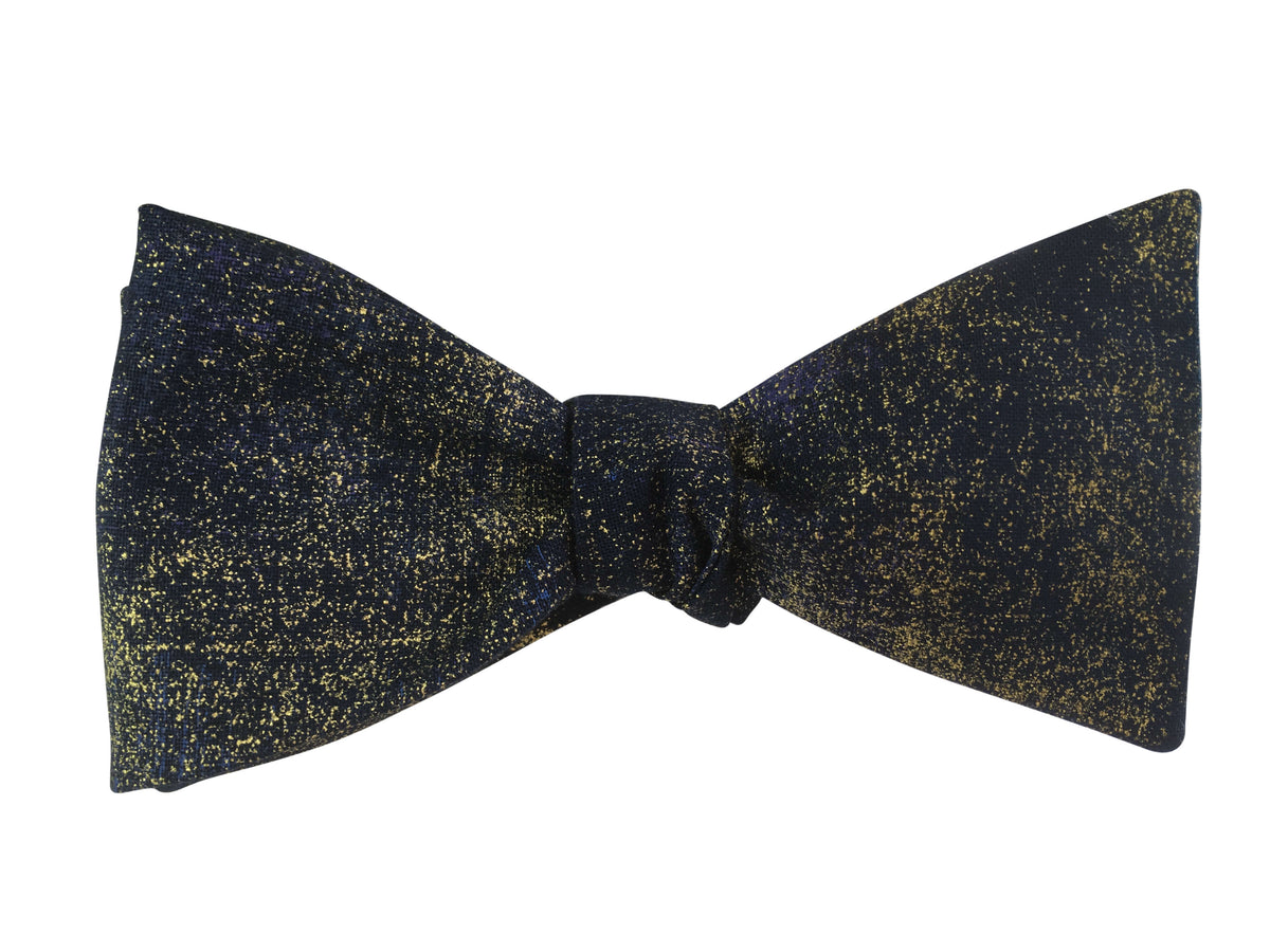 Navy Blue &amp; Gold Metallic Bow Tie