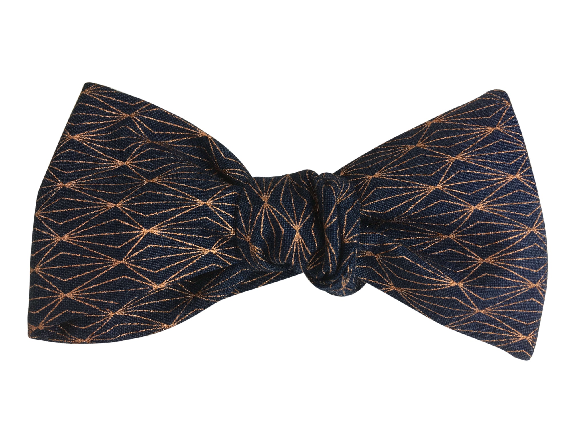 navy blue and rose gold self tie bow tie
