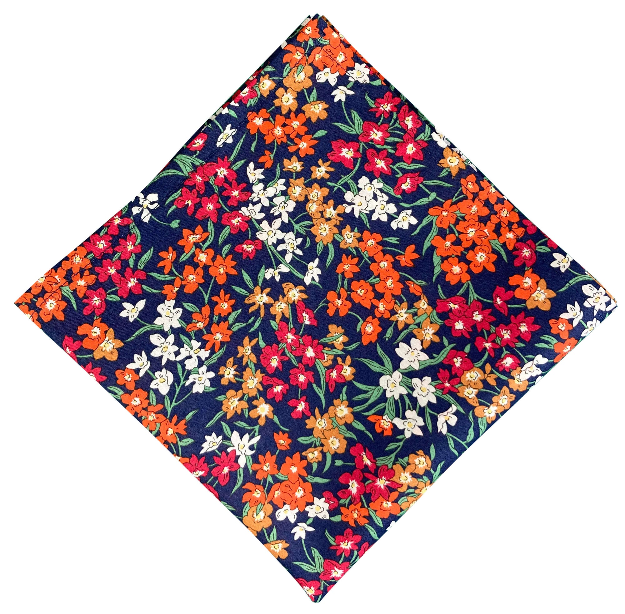 navy blue and vibrant floral liberty print pocket square