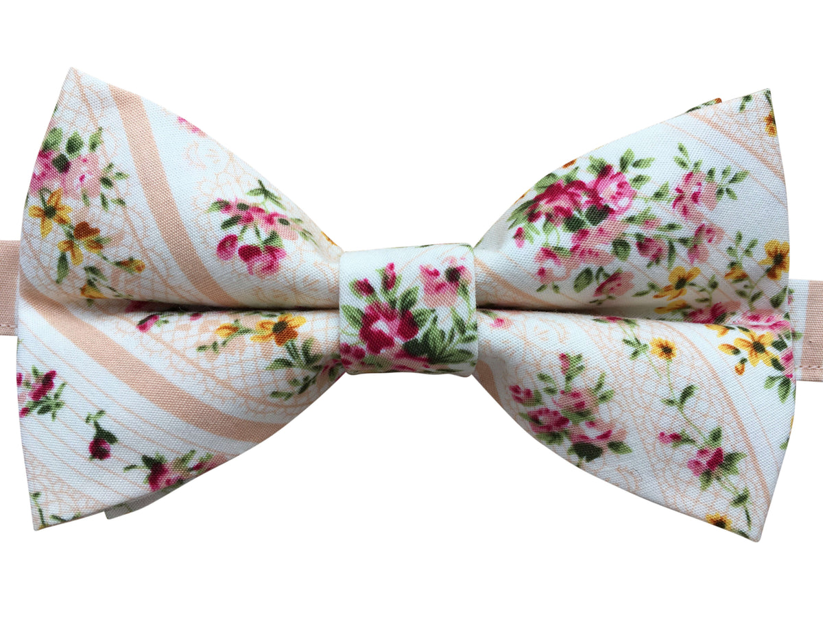 Peach Pink Vintage Floral Bow Tie