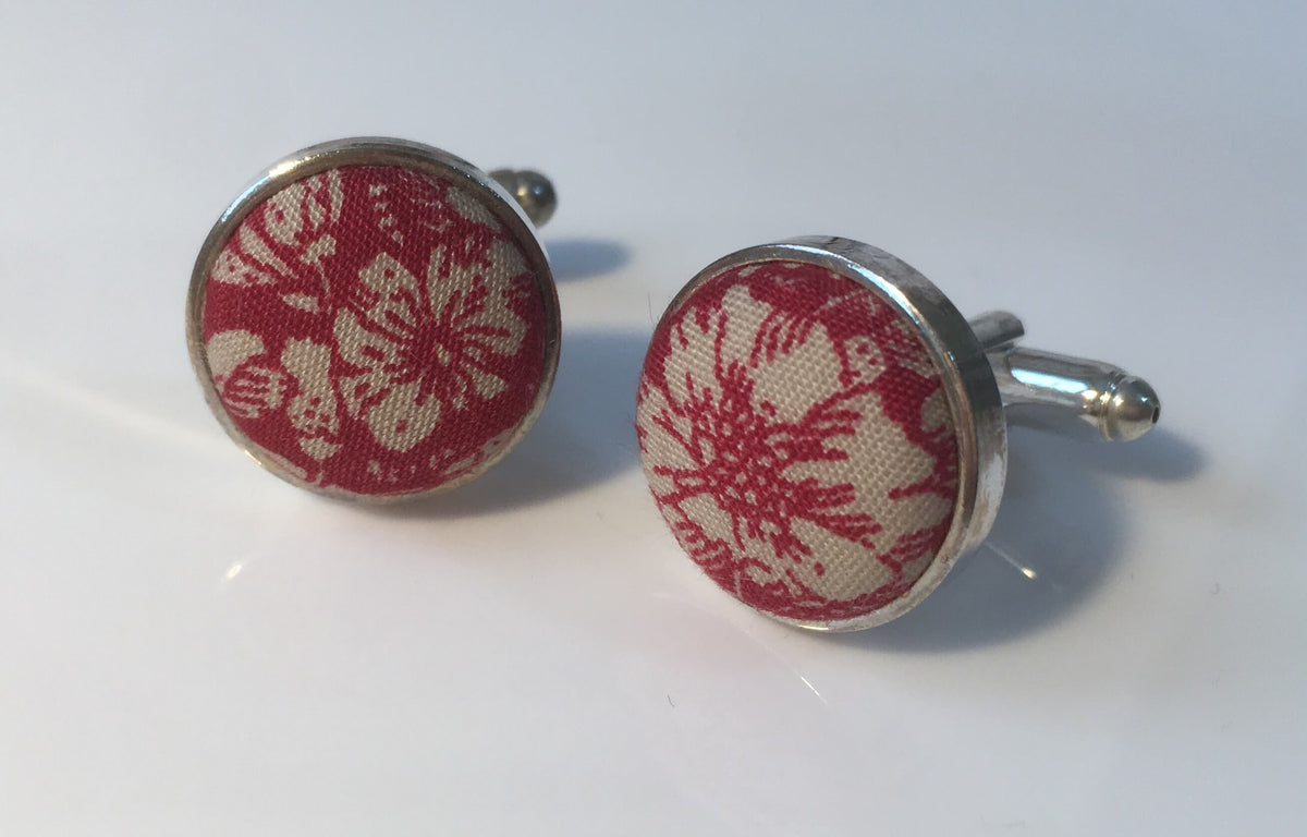 Vintage Red and Cream Floral Cufflinks