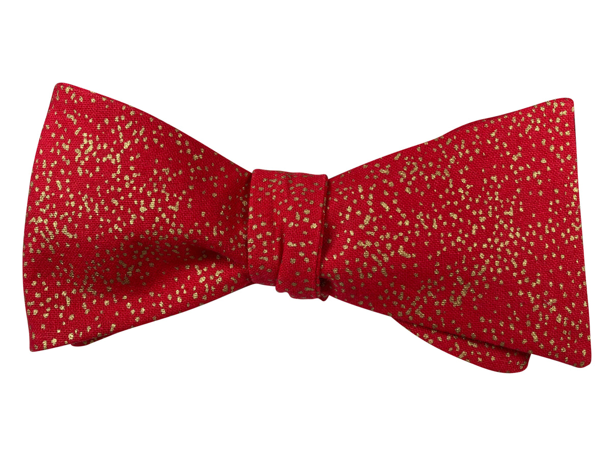 red and gold shimmer self tie bow tie