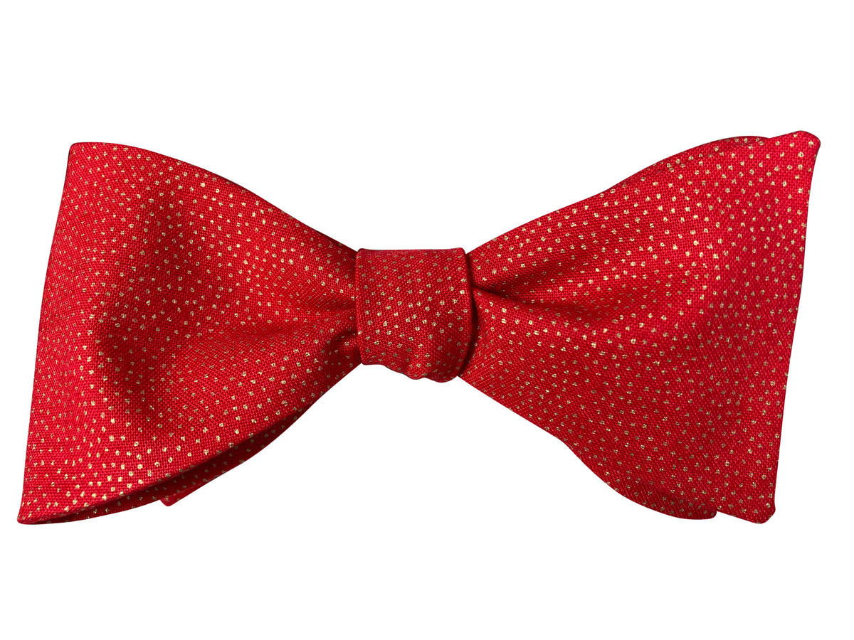 red and gold dotty self tie bow tie