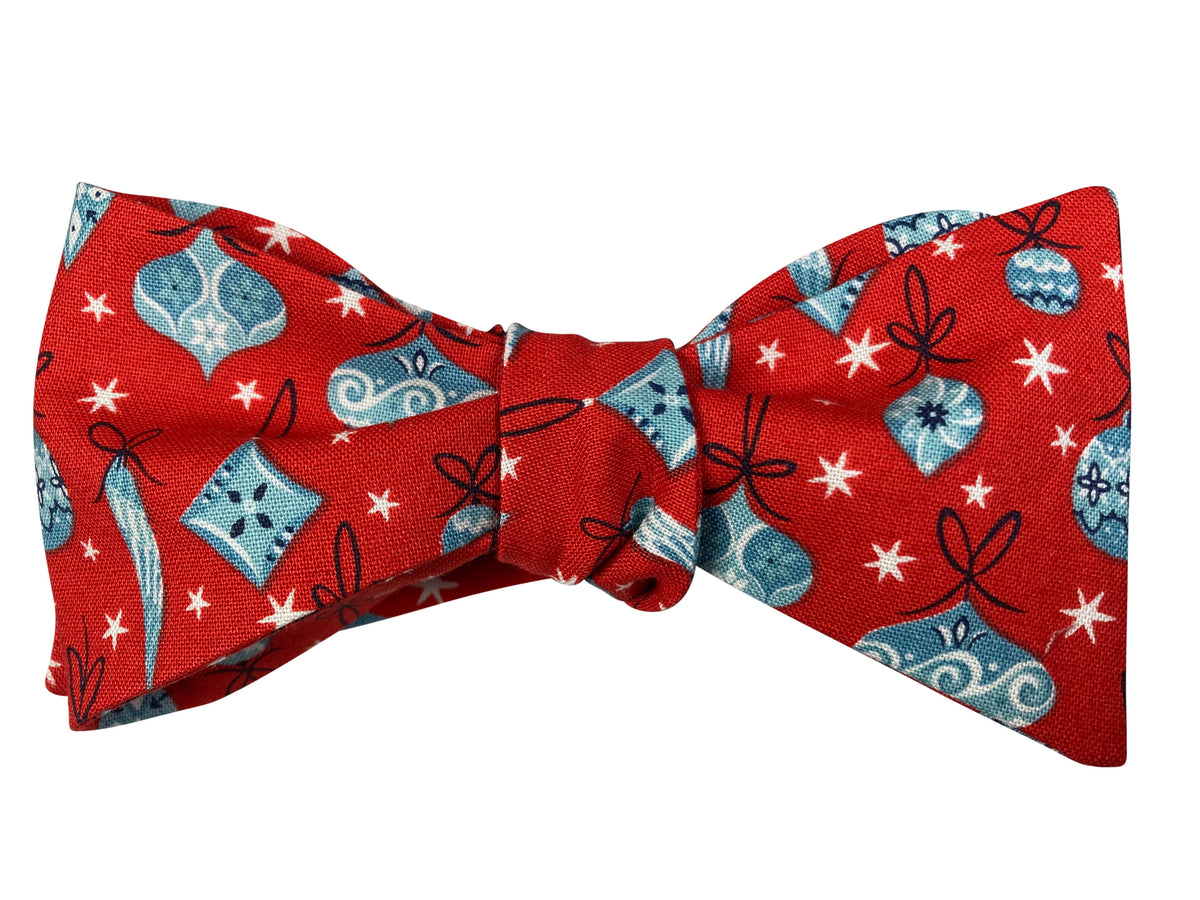 liberty red and blue christmas baubles self tie bow tie