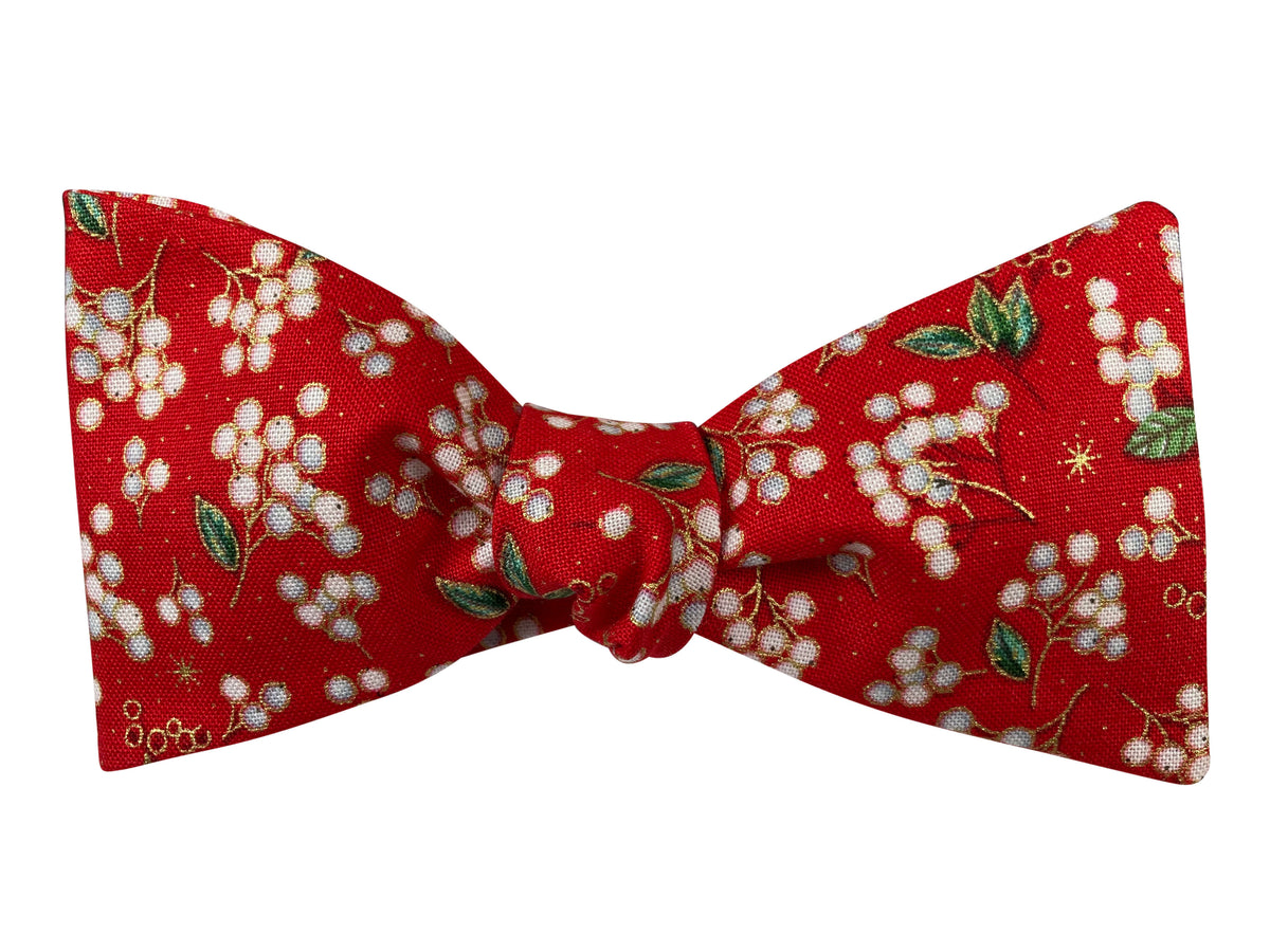 red and gold mistletoe festive self tie bow tie