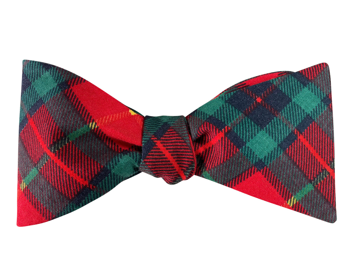 Red tartan self tie bow tie