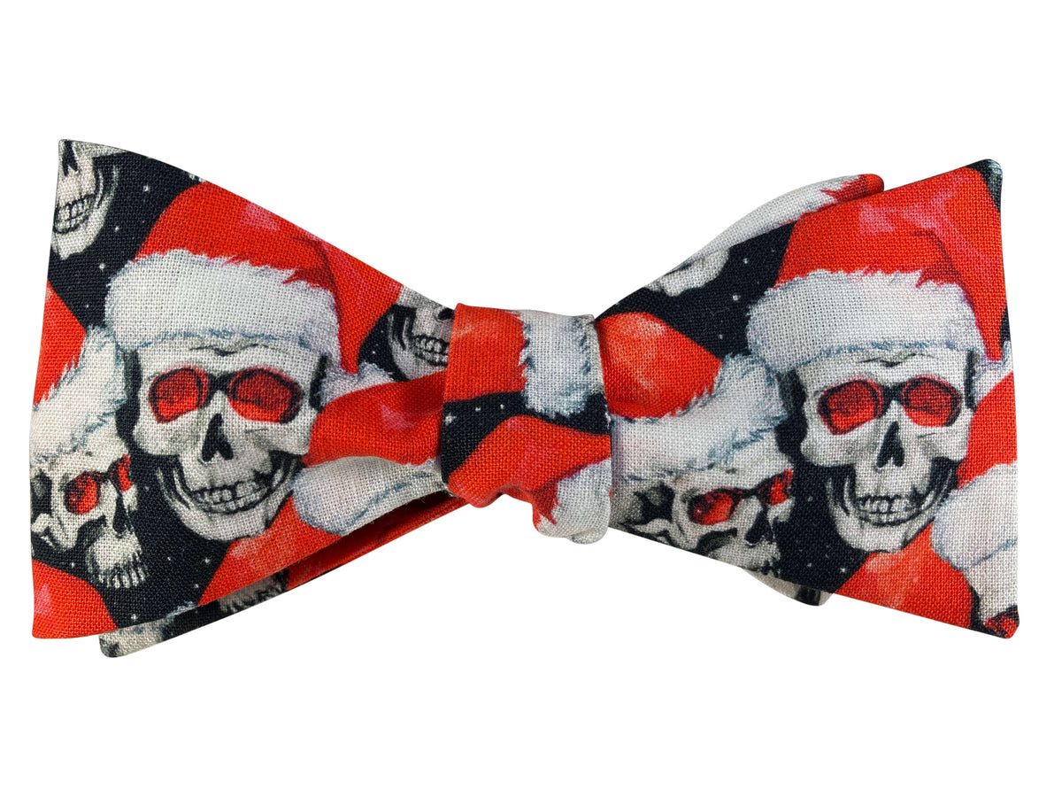 Red black and white santa skulls nasty christmas self tie bow tie