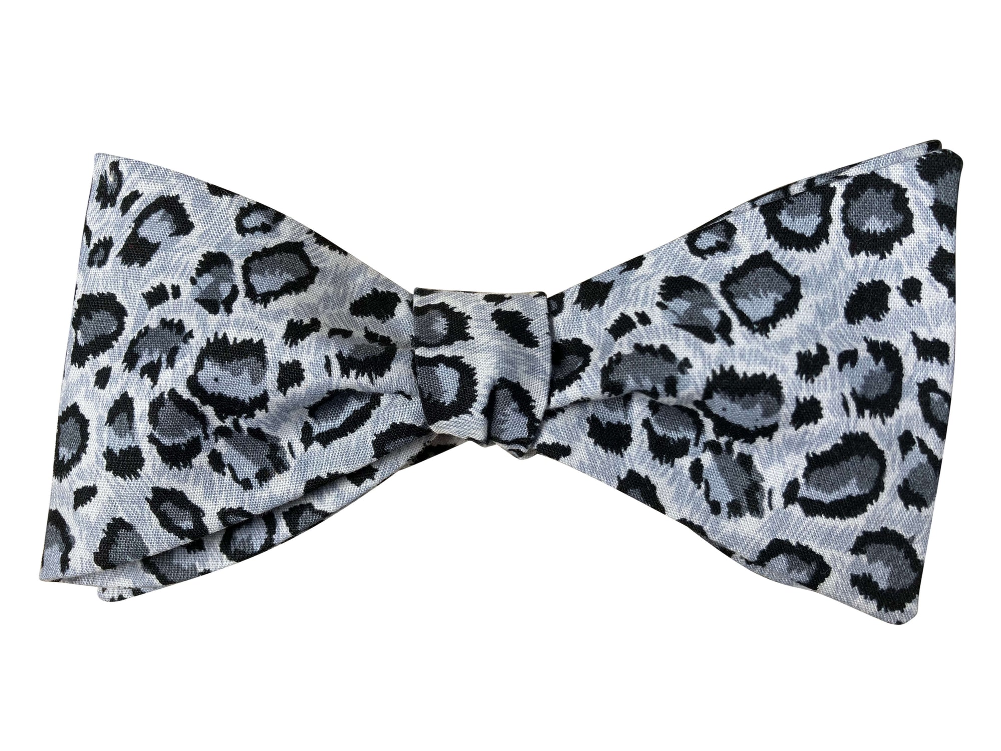 black and grey snow leopard self tie bow tie