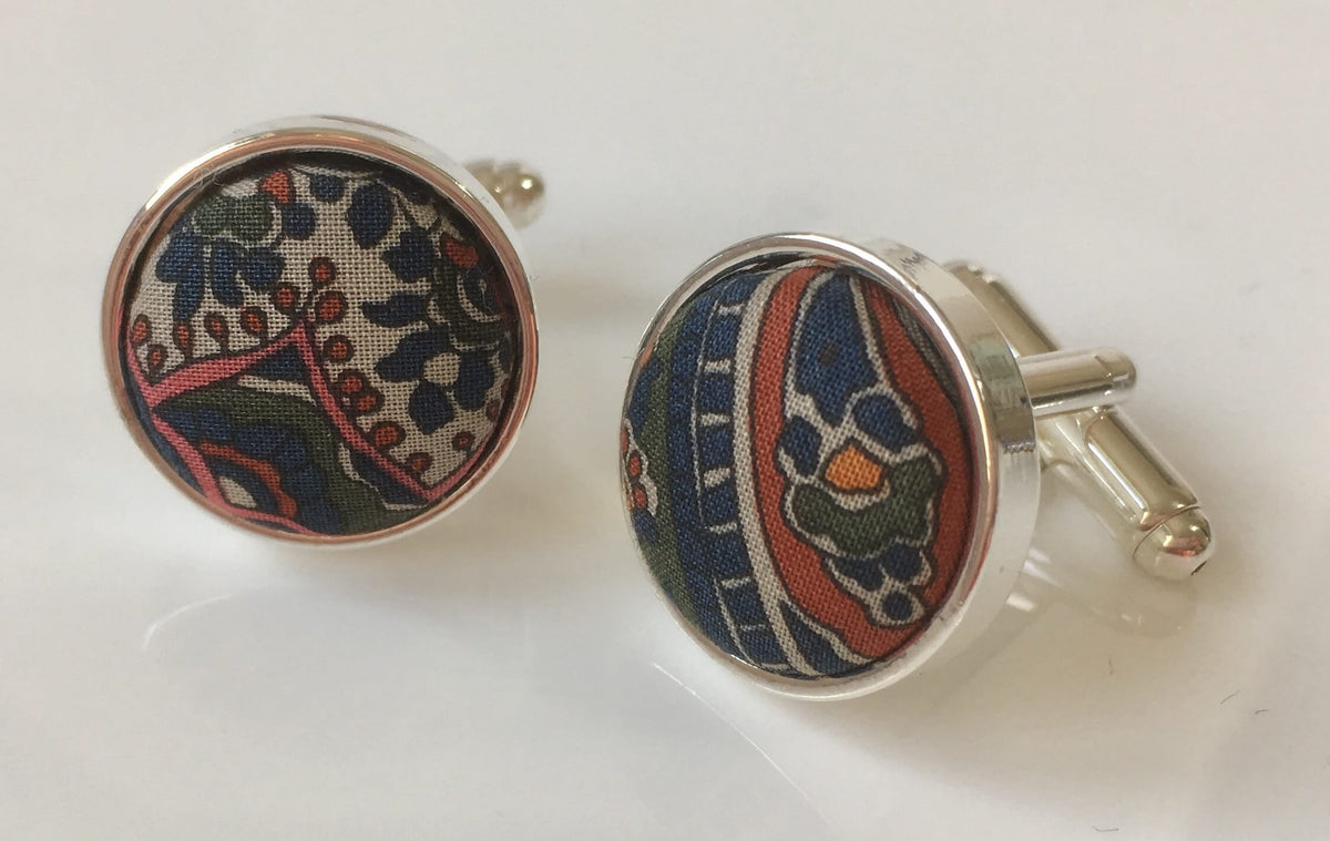 Cufflinks with Traditional Paisley Fabric