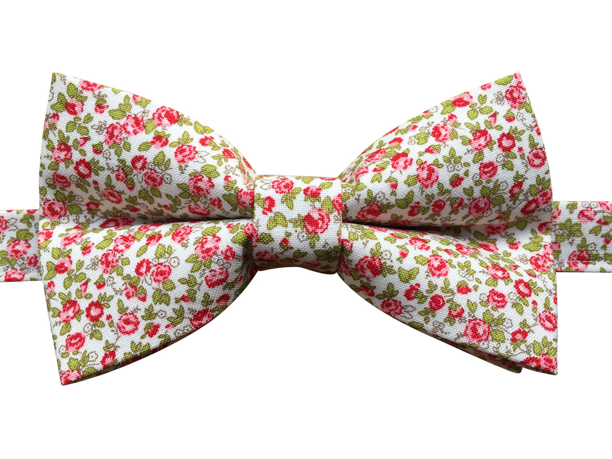 Pink Floral Bow Tie on White