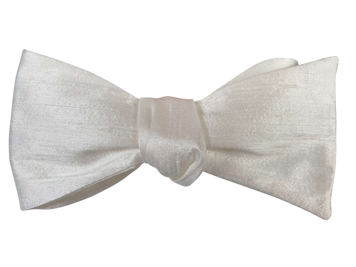 white silk self tie bow tie