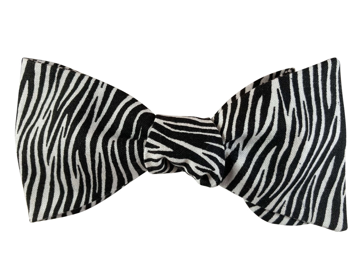 black and white zebra stripe self tie bow tie