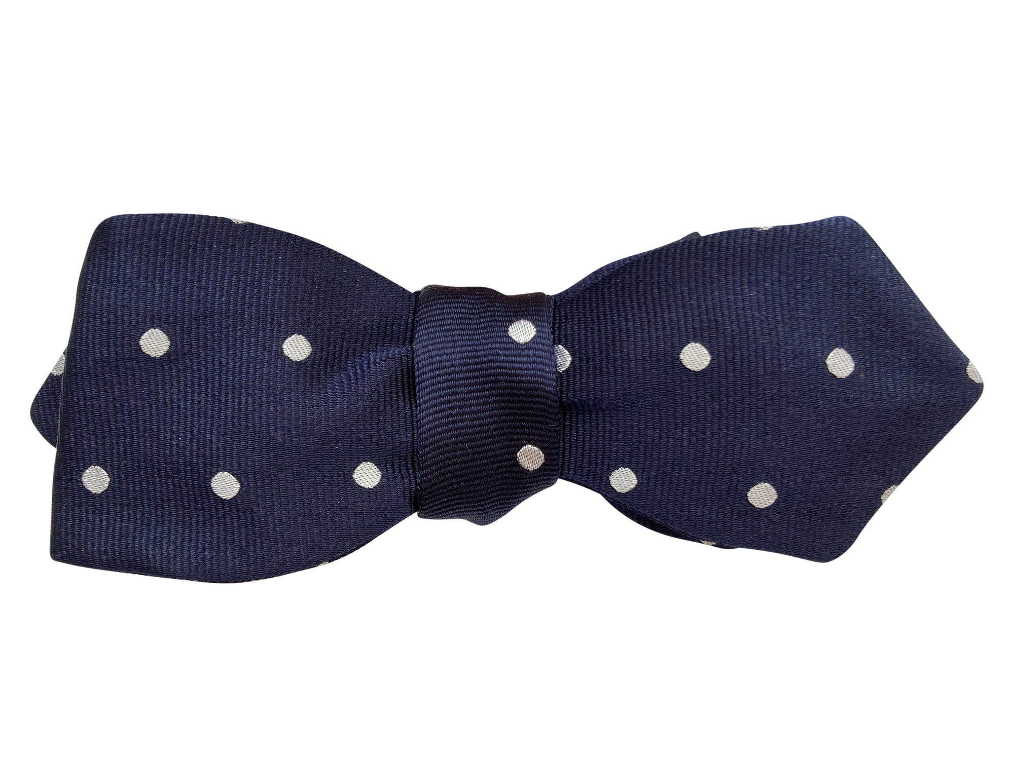 Winston Churchill navy blue and white polka dot self tie bow tie