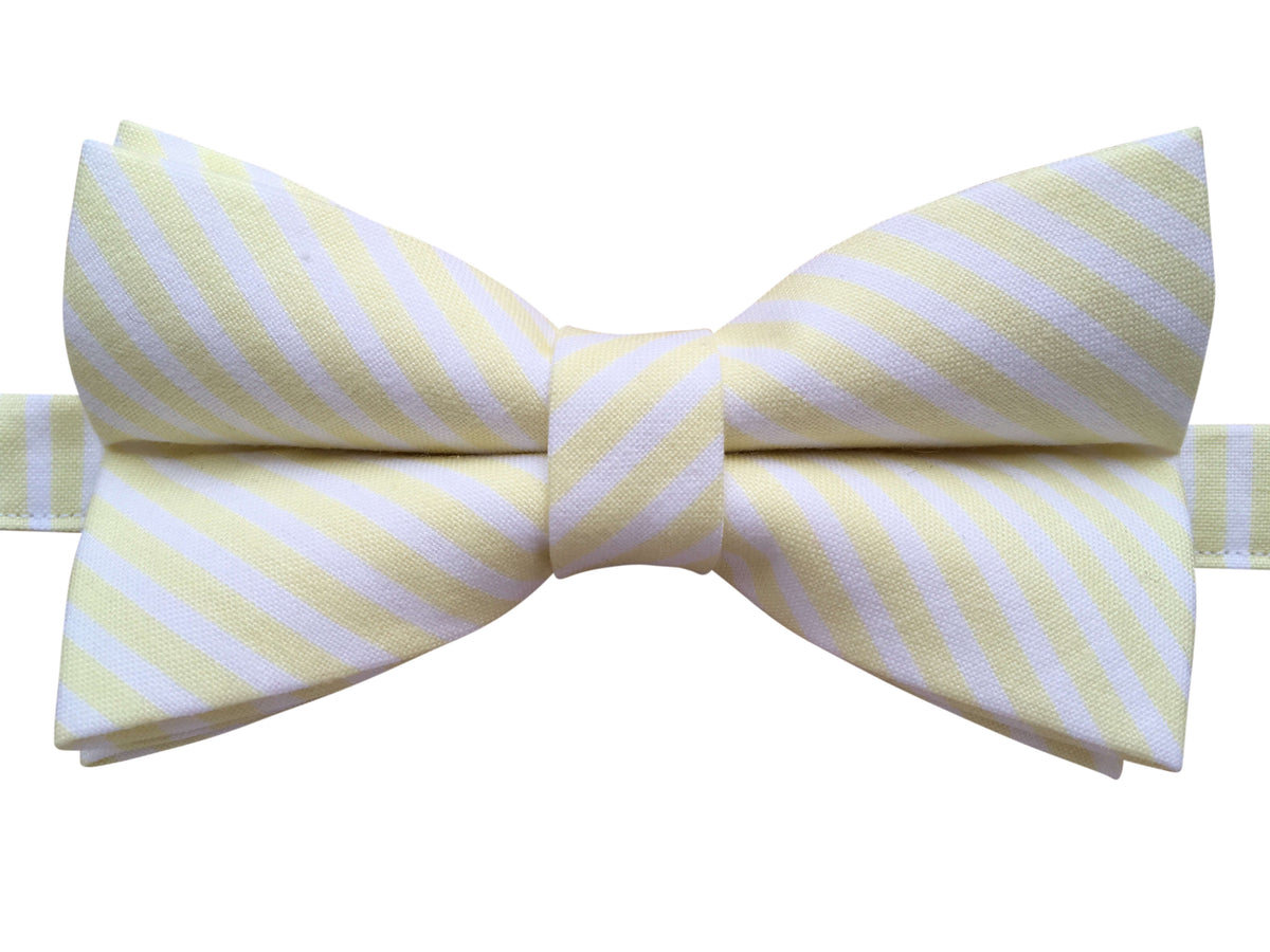 Yellow Lemon &amp; White Candy Stripes Bow Tie